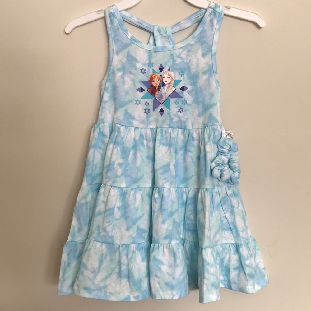 Disney Frozen Girl Tie Dye Dress with matching Scrunchie.